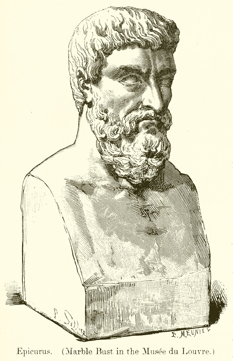 Epicuro. (Busto de mármol en el Museo del Louvre) (grabado) de English School