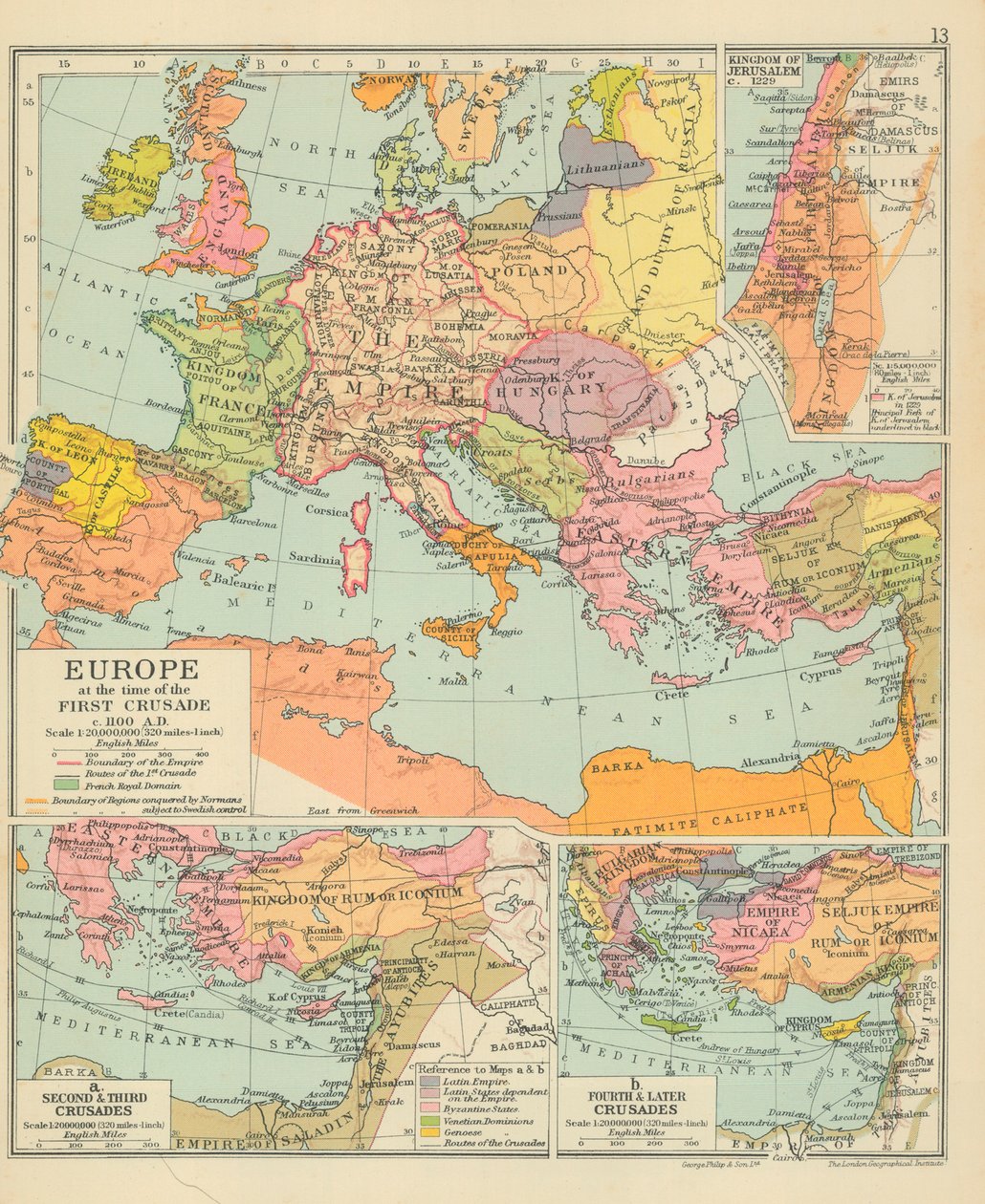 Europa en la época de la Primera Cruzada c 1100 d.C. (litografía en color) de English School