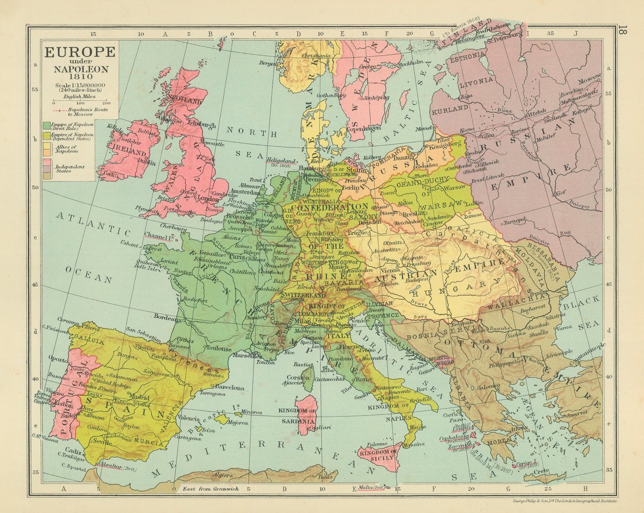 Europa bajo Napoleón 1810 (litografía en color) de English School