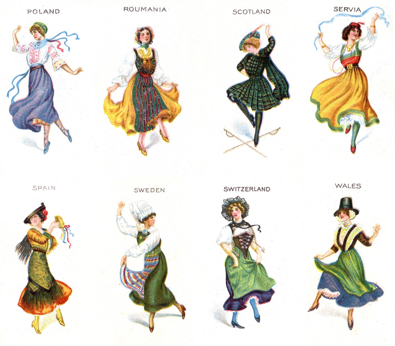 Bailarines europeos, tarjetas de cigarrillos, 1915 de English School