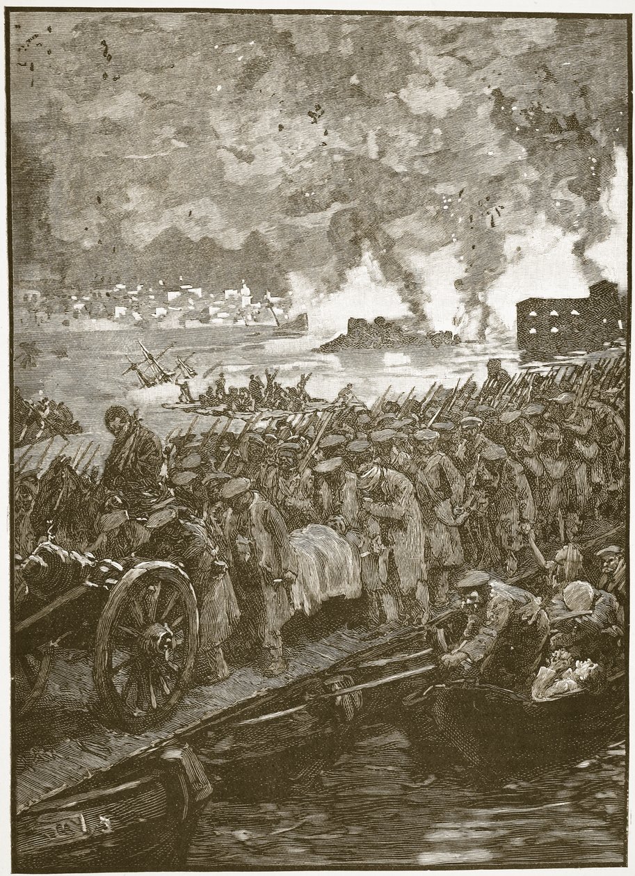 Evacuación de Sebastopol, ilustración de Cassells Illustrated History of England de English School