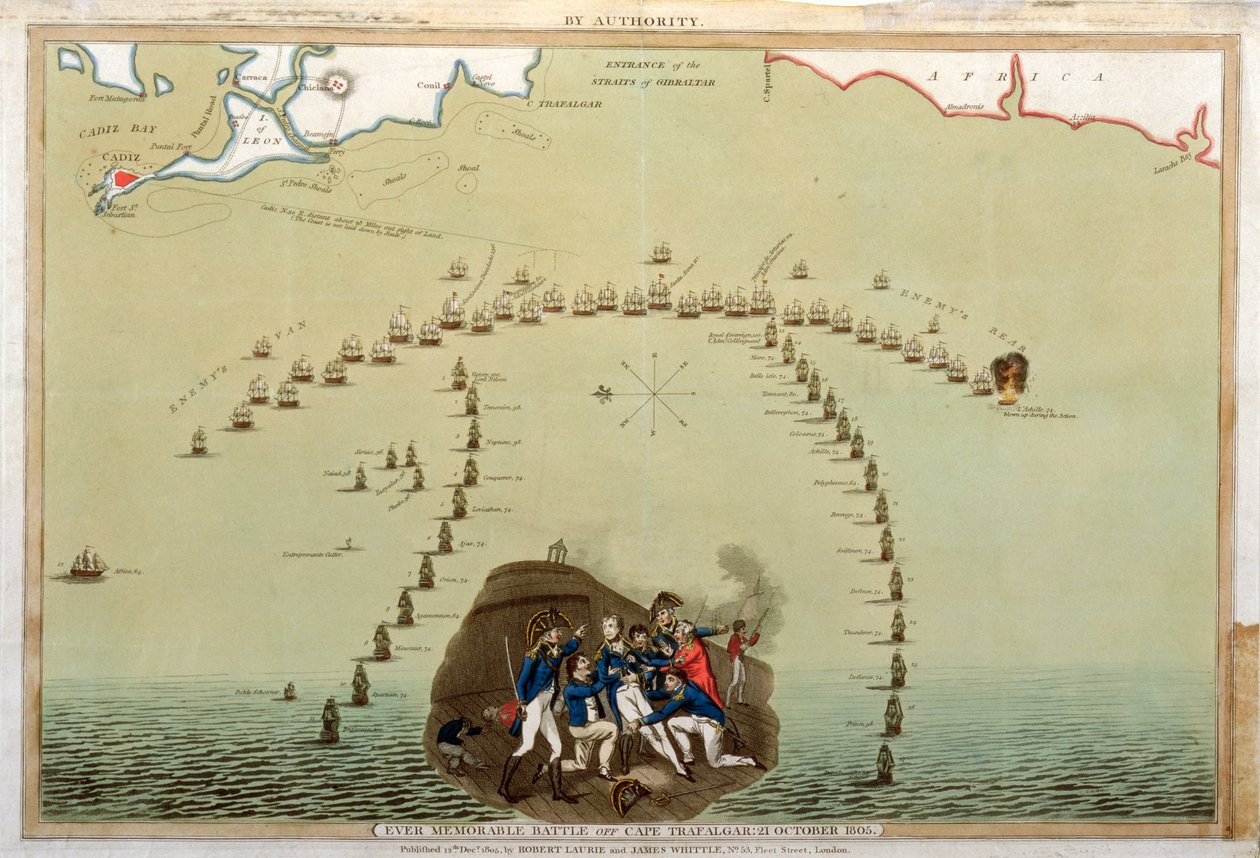 Batalla Siempre Memorable frente al Cabo Trafalgar, 21 de octubre de 1805, publicado por Laurie & Whittle, 12 de diciembre de 1805 de English School