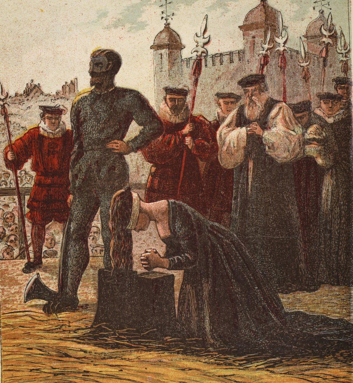 Ejecución de Lady Jane Grey, pub. 1890 (litografía en color) de English School