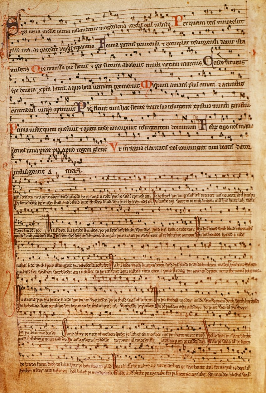 F.154v Notación musical medieval (lito) de English School