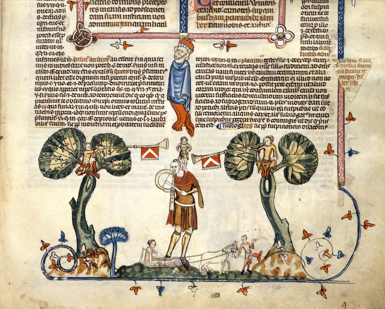 F.94 Hombre tocando un pífano y un tambor, de Smithfield Decretals, c.1340 (vitela) de English School