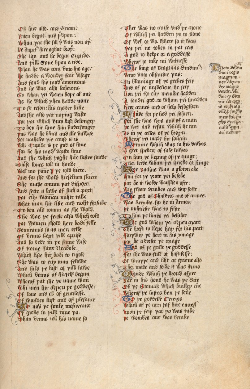 F98r de Ms New Coll 266, De confessio amantis por John Gower de English School