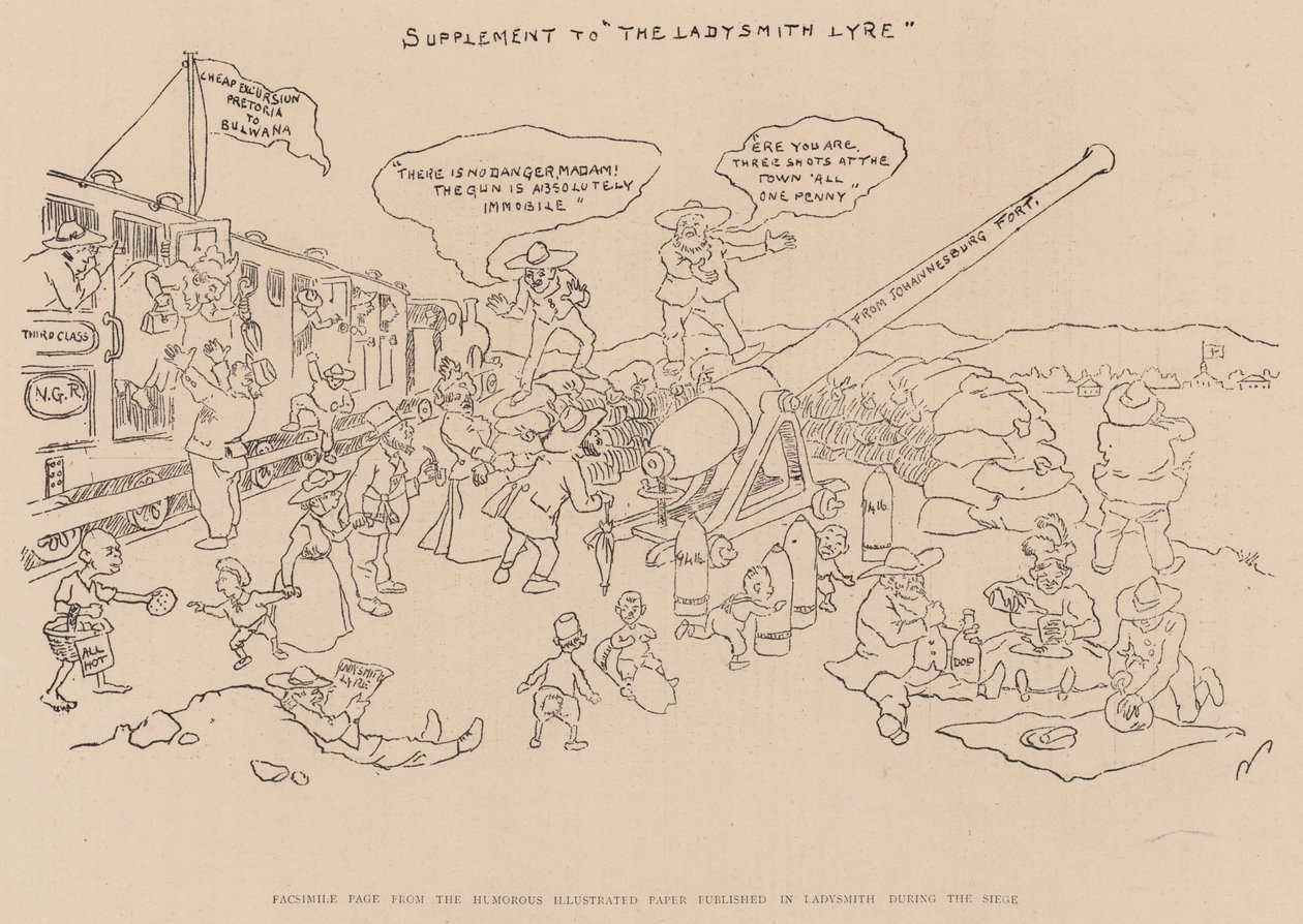 Página facsímil del periódico ilustrado humorístico publicado en Ladysmith durante el asedio (litografía) de English School