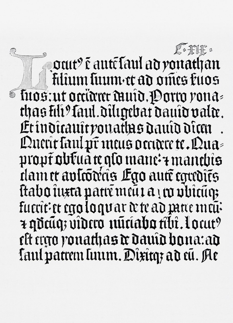 Facsímil de una página de La Biblia, impresa por Johannes Gutenberg, Maguncia, 1456 de English School