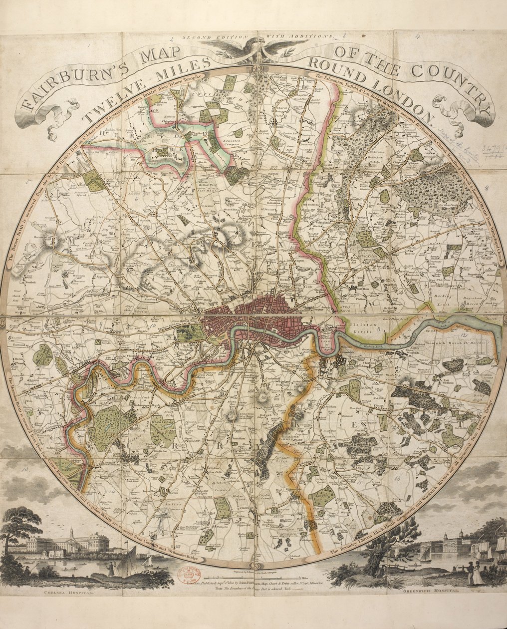 Mapa del país de Fairburn doce millas alrededor de Londres de English School