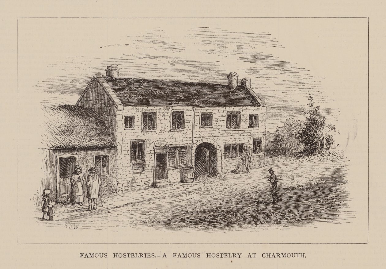 Hospederías famosas, Una hospedería famosa en Charmouth (grabado) de English School