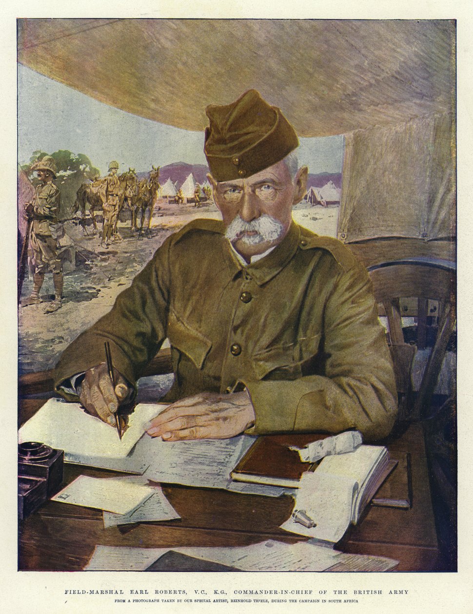 Field-Marshal Earl Roberts, VC, KG, Comandante en Jefe del Ejército Británico (litografía en color) de English School