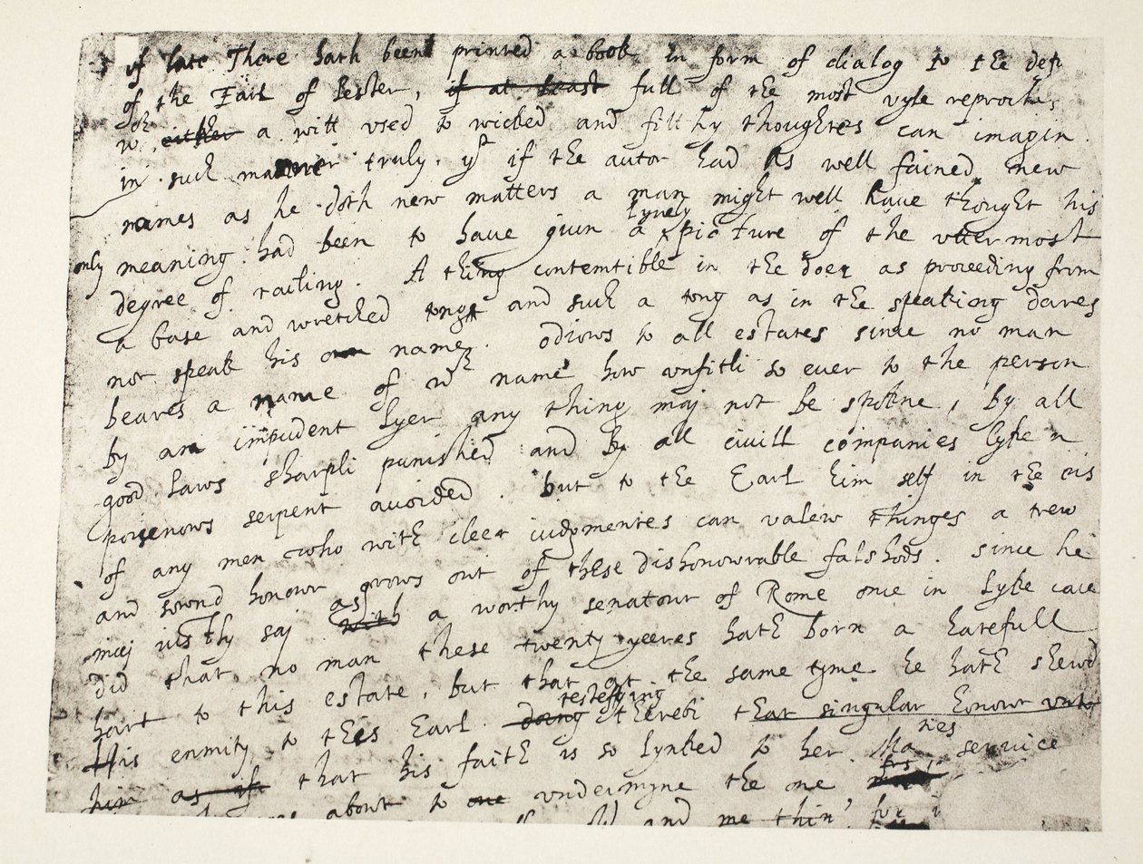 Primera media página de la defensa de Sir Philip Sidney del Conde de Leicester de English School