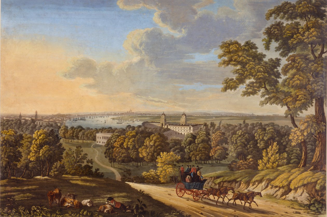 Colina Flamstead, Greenwich: El coche de caballos hacia el sur c.1810-20 de English School