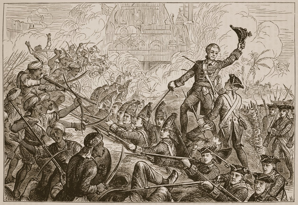 Defensa de Fletcher del reducto en Tanjore, ilustración de Cassells Illustrated History of India de James Grant, pub. 1879 de English School