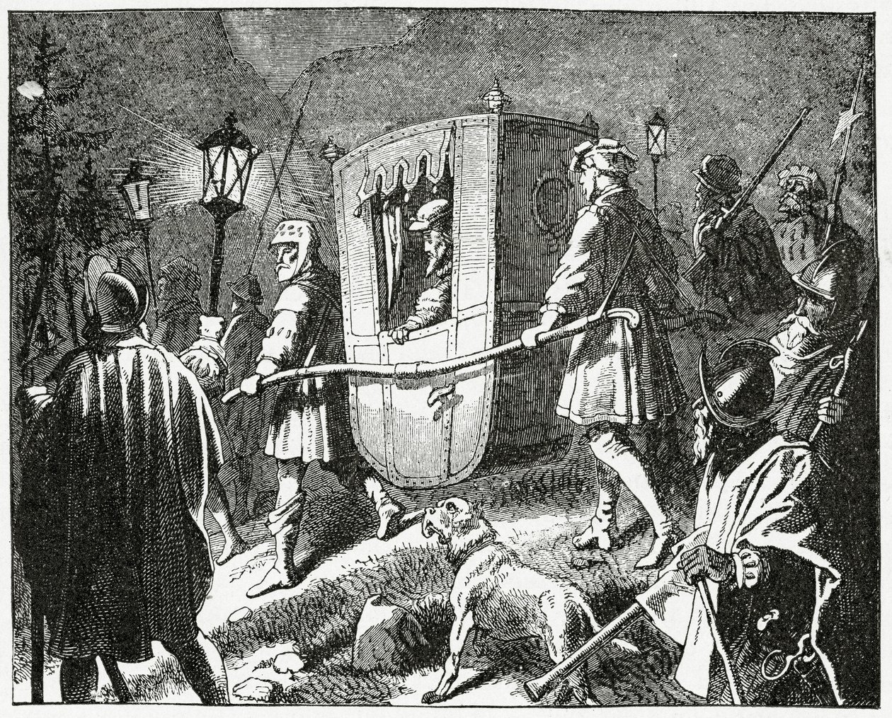 Huida del emperador Carlos V en 1552 de las fuerzas protestantes luteranas dirigidas por el elector Mauricio de Sajonia de English School