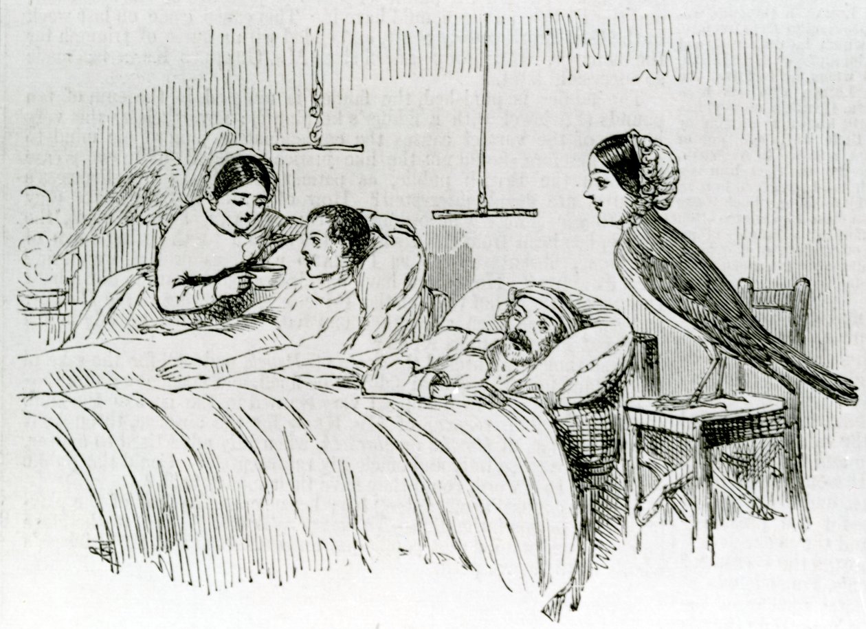 Florence Nightingale y uno de sus ángeles ministrantes en Crimea de English School
