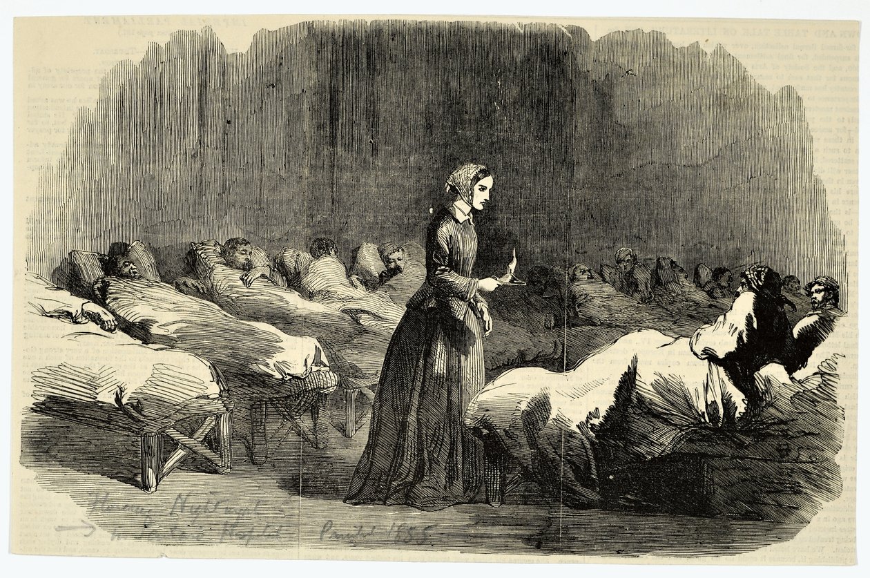 Florence Nightingale en el Hospital de Barracas, Scutari, 1855 de English School