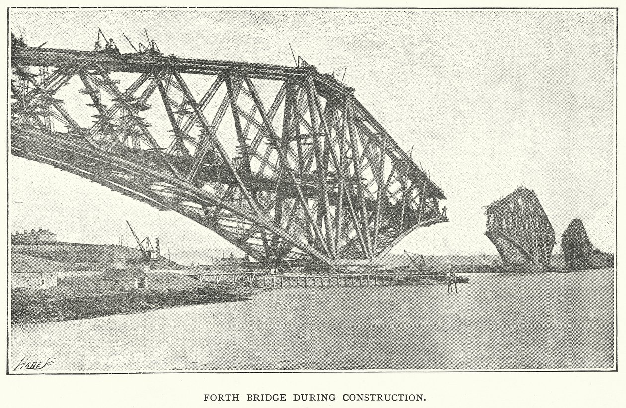El puente Forth durante su construcción (grabado) de English School