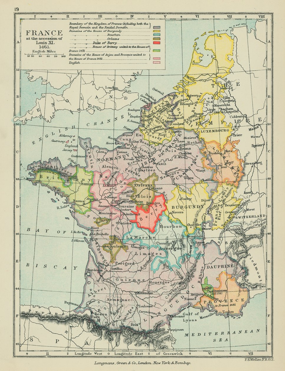 Francia a la llegada de Luis XI (litografía en color) de English School