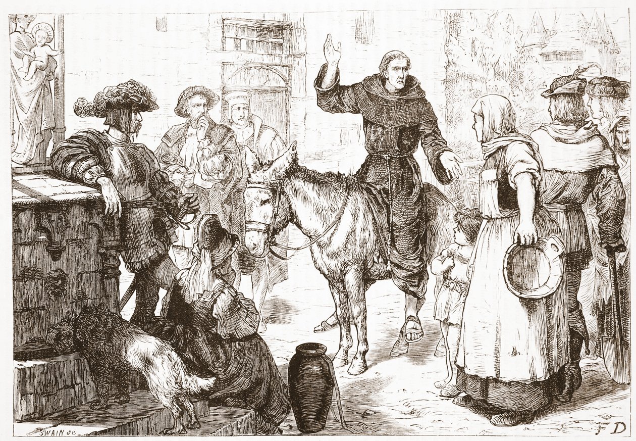 Francisco Lambert predicando, ilustración de La Historia del Protestantismo de James Aitken Wylie, pub. 1878 de English School