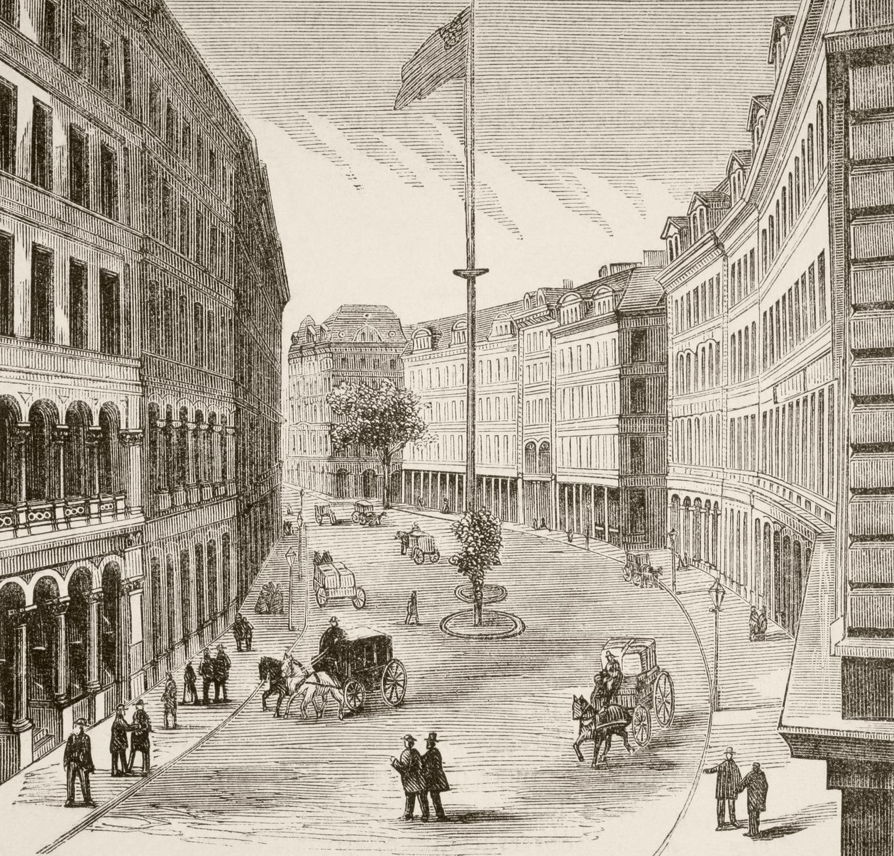 Franklin Street, Boston, Massachusetts en la década de 1870 (litografía) de English School