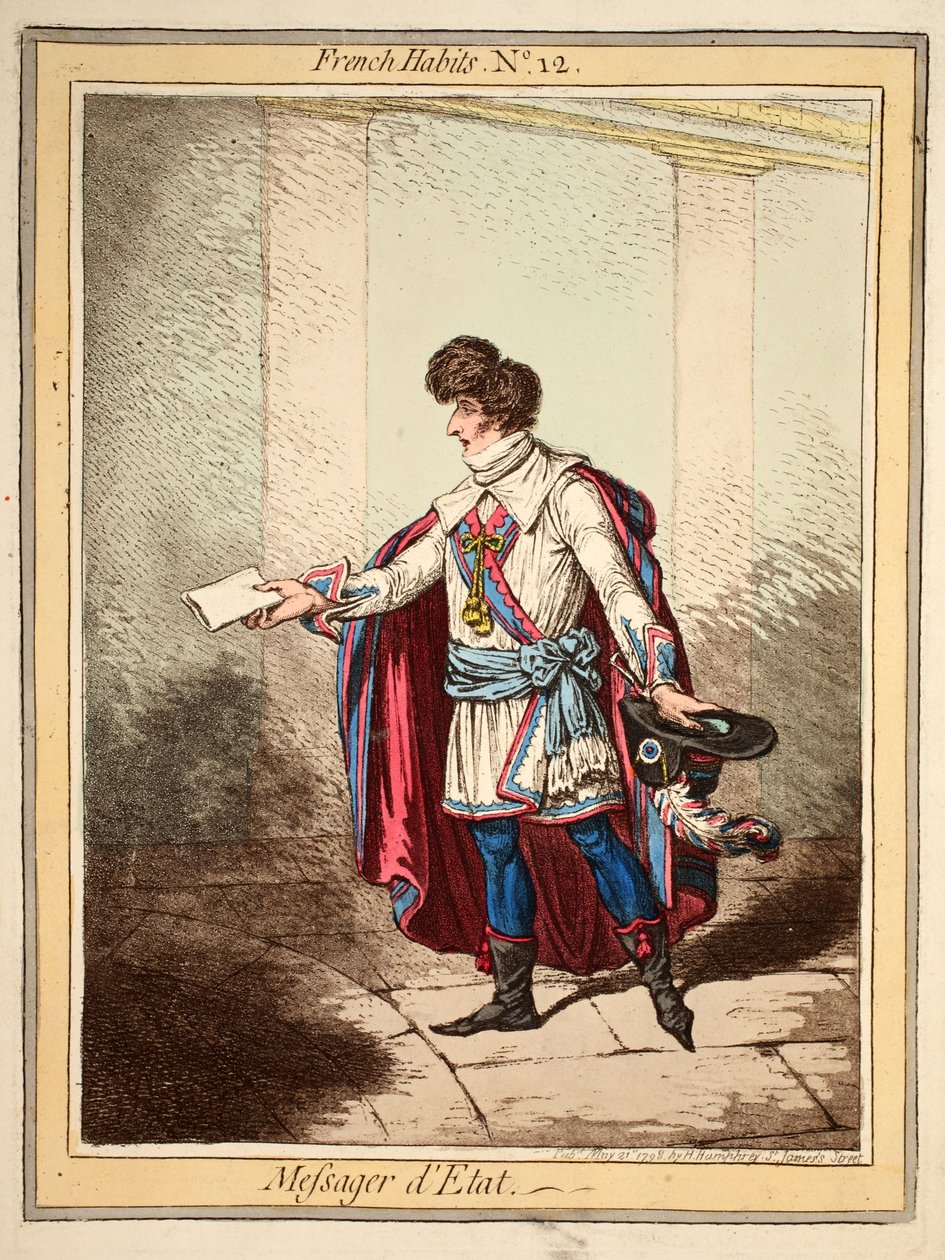 Hábitos franceses No. 12, Mensajero de Estado, pub por H. Humphreys 21 de mayo de 1798 de English School