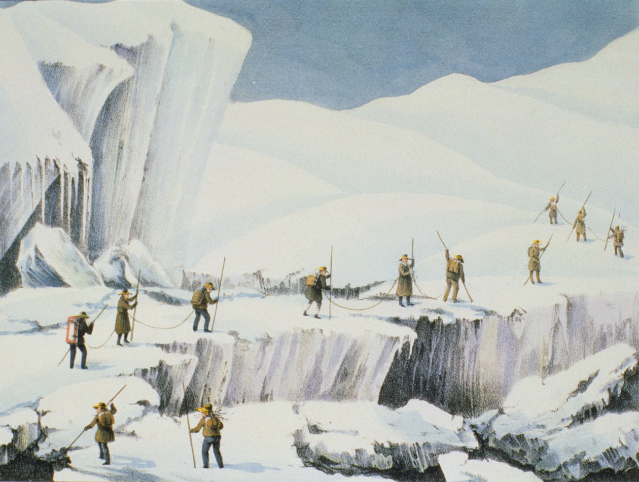 Frecuente aparición del hielo con puentes de nieve, de A Narrative of an Ascent to the Summit of Mont Blanc por Charles Fellows, publicada en 1827 de English School