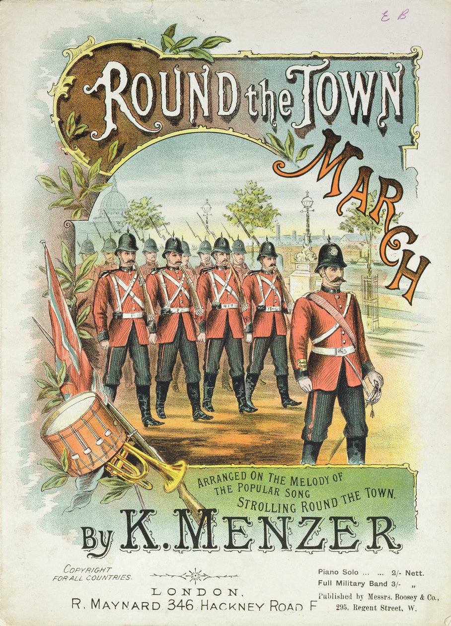 Portada de la partitura de Round the Town March, por K. Menzer de English School