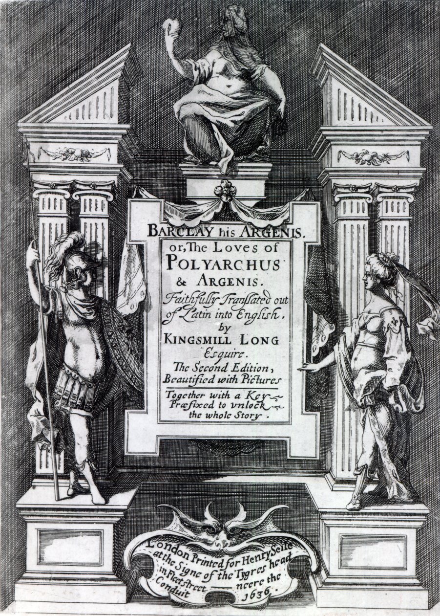 Frontispicio de Argenis por John Barclay, segunda edición inglesa, 1636 de English School