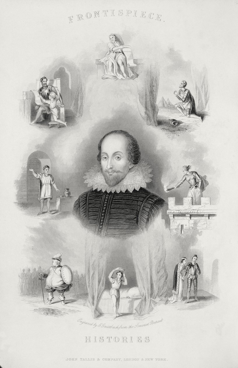 Frontispicio para las Historias, de Las Obras Completas de Shakespeare, revisado por J. O. Halliwell, grabado por G. Greatbach de English School