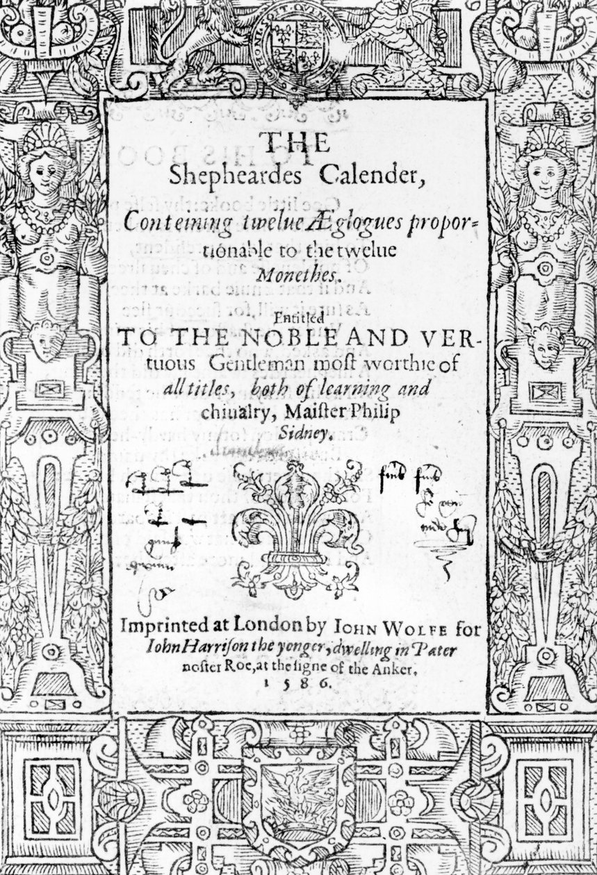 Frontispicio de The Shepheardes Calender de Esmond Spenser (1552-99), publicado en 1586 de English School