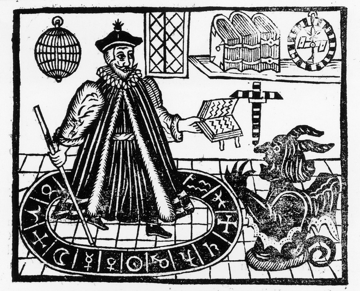 Frontispicio de La Trágica Historia de la Vida y Muerte del Doctor Fausto, por Christopher Marklin, c.1616 de English School