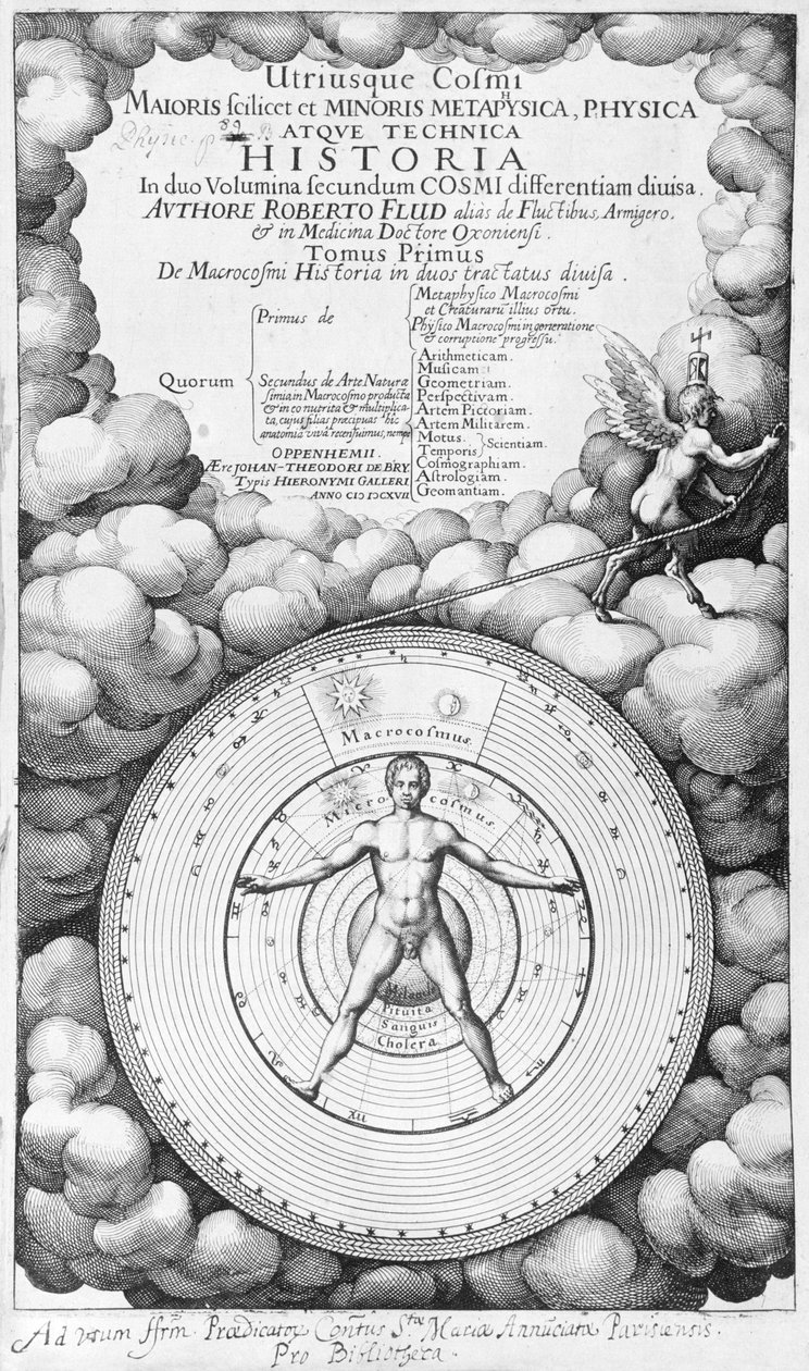 Frontispicio de Utriusque Cosmi Historia por Robert Fludd (1574-1637) volumen I, publicado por Oppenheim 1617 de English School