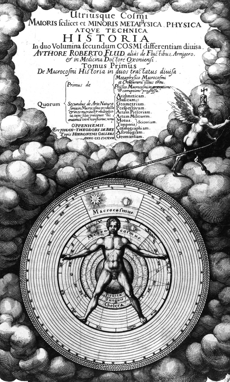 Frontispicio de Utriusque Cosmi Historia de Robert Fludd, Volumen I, publicado en 1617 de English School