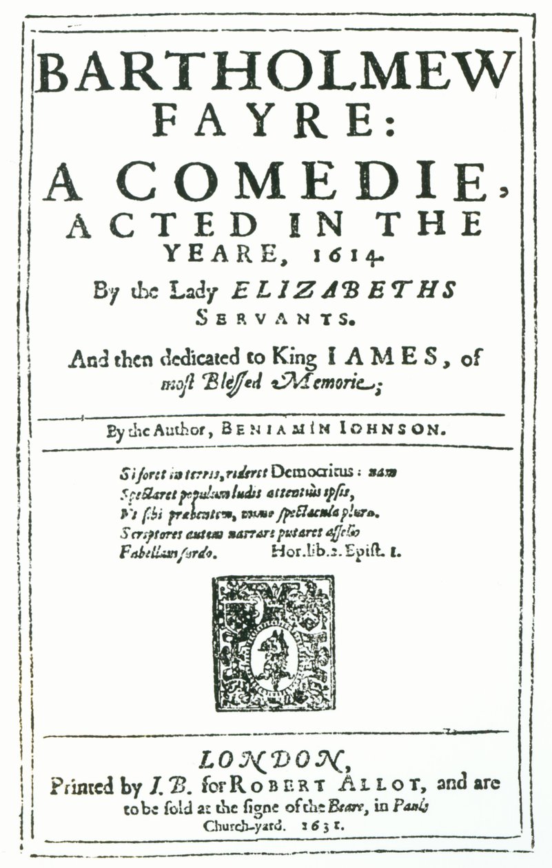 Frontispicio de Bartholomew Fayre: A Comedie por Benjamin Jonson, 1631 de English School