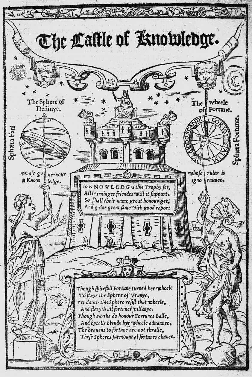 Portada de El Castillo del Conocimiento de Robert Recorde, 1556 de English School