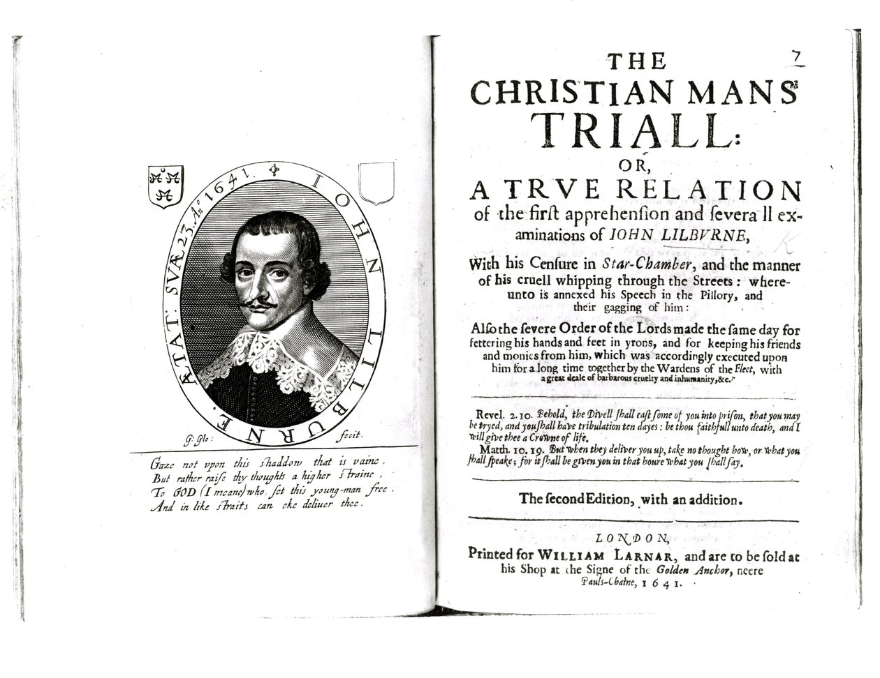 Frontispicio de La prueba del hombre cristiano por John Lilburne, 1641 de English School