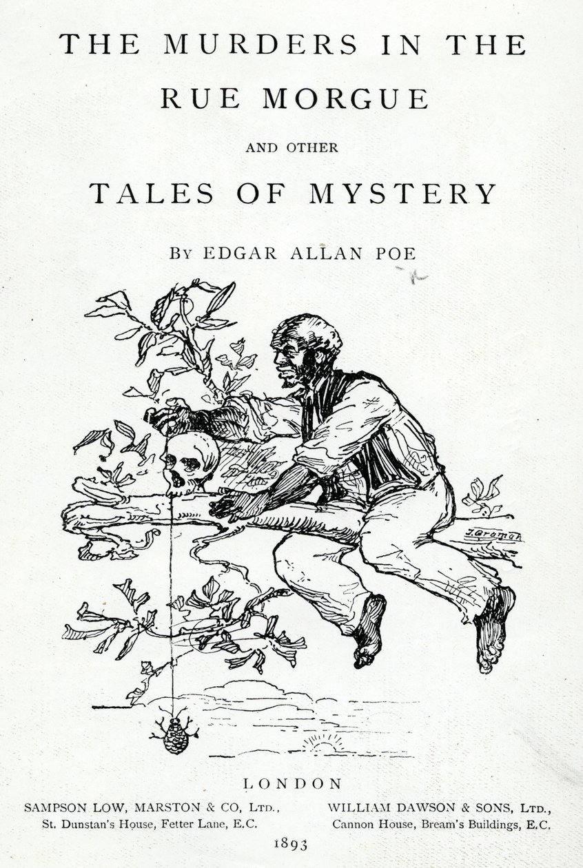 Frontispicio de Los Crímenes de la Calle Morgue y otros Cuentos de Misterio de Edgar Allan Poe, publicado en 1893 de English School