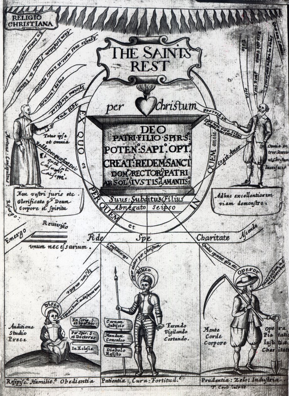 Frontispicio de El descanso eterno de los santos de Richard Baxter, impreso en 1652 de English School