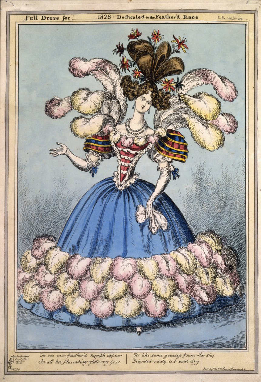 Vestimenta completa para 1828. Dedicada a la raza emplumada, pub. Londres, 1828 de English School