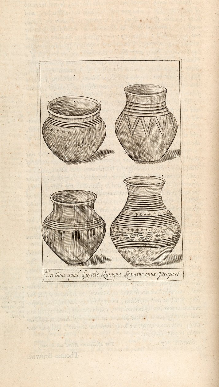 Urnas funerarias, ilustración de Obras por Thomas Brown, Londres 1686 de English School