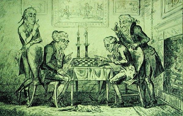 Juego de ajedrez, grabado por George Cruikshank (1792-1878) publicado el 1 de agosto de 1835 de English School