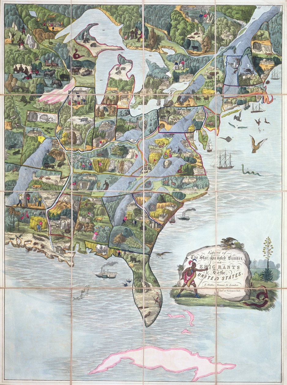 Juego del Star-Spangled Banner o Emigrantes a los Estados Unidos, juego de mesa c.1860 de English School