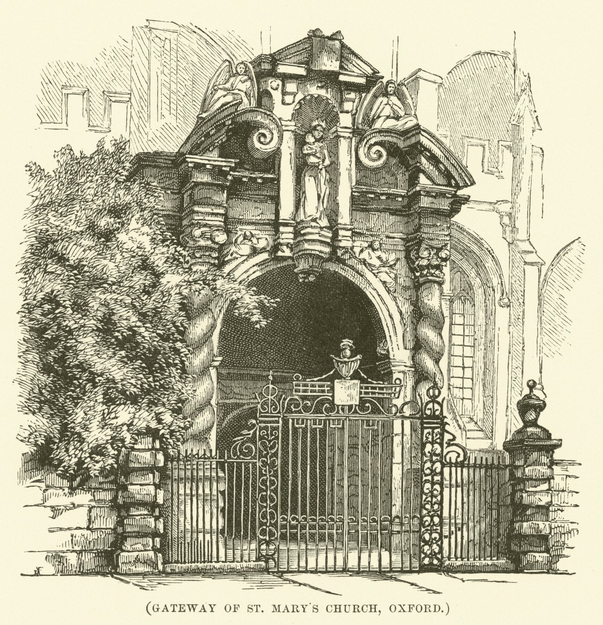 Puerta de la iglesia de Santa María, Oxford (grabado) de English School