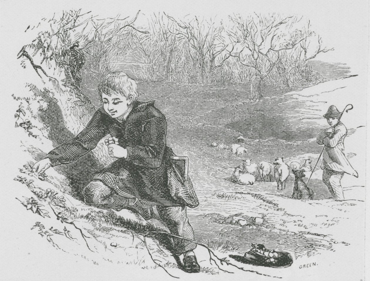 Recogida de prímulas (grabado) de English School