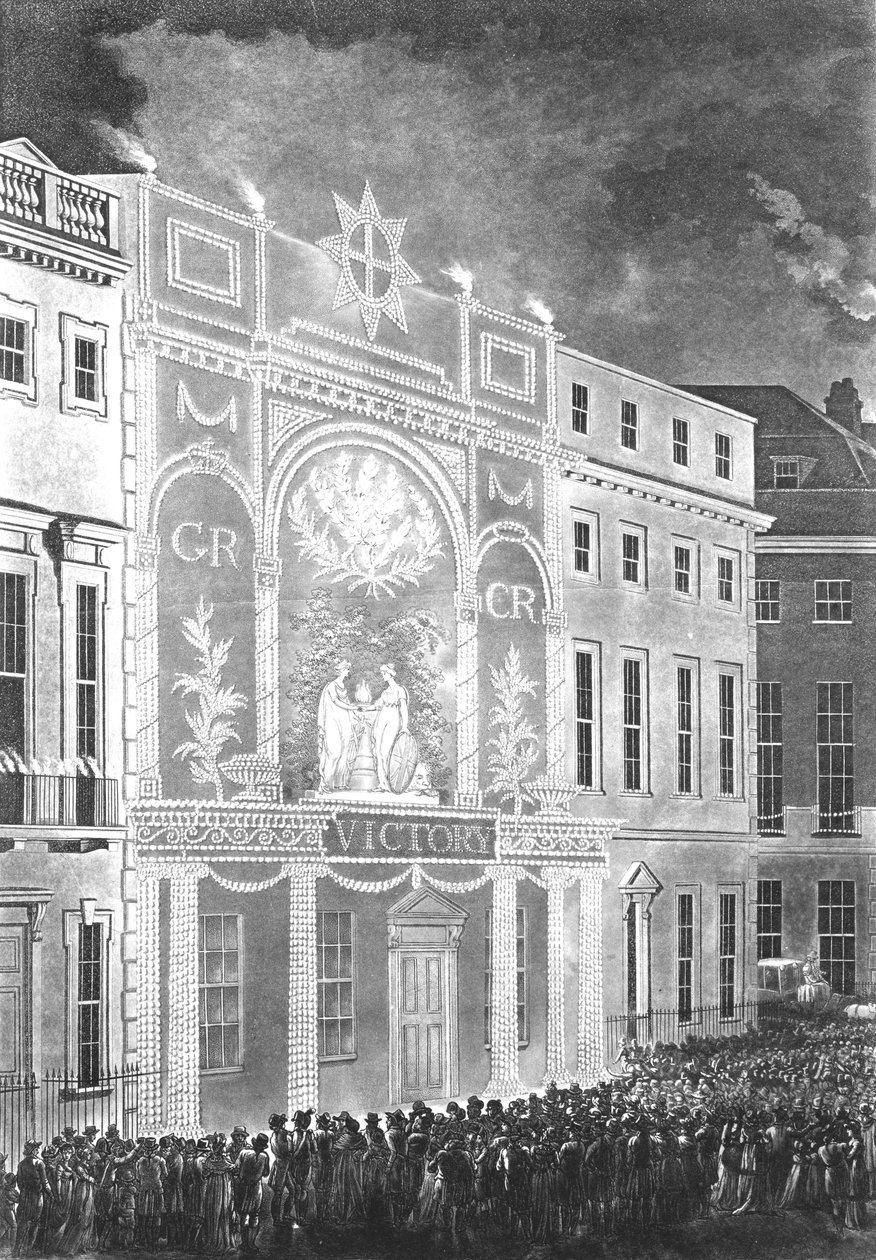 Reunión en Portman Square para ver una iluminación por la paz entre Gran Bretaña y Francia, 1806 de English School