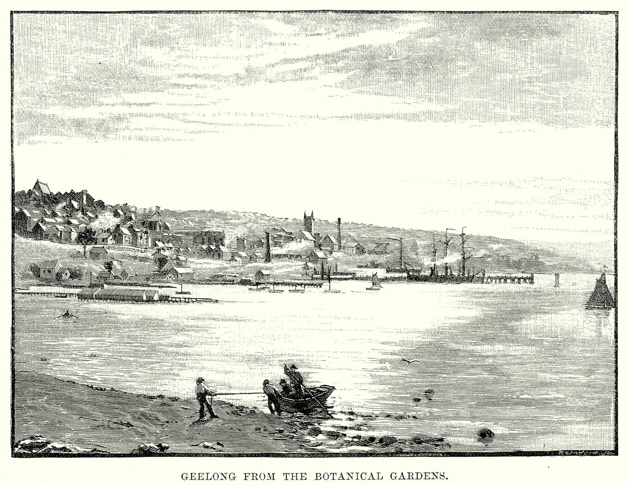 Geelong desde el Jardín Botánico (grabado) de English School