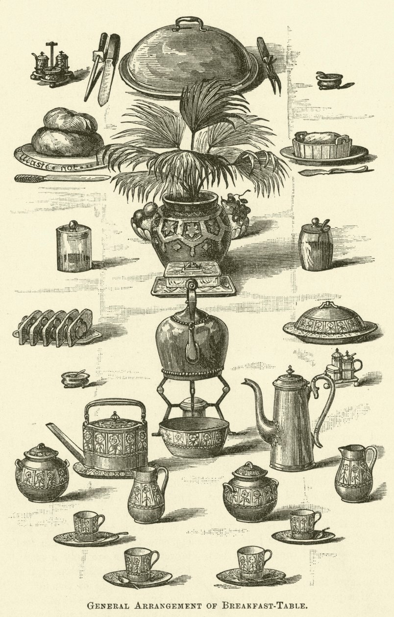Disposición general de la mesa del desayuno (grabado) de English School