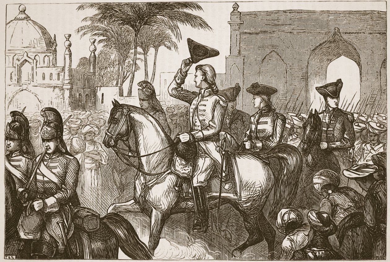 El General Goddard entrando en Surat, ilustración de Cassells Illustrated History of India de James Grant, pub. 1879 de English School