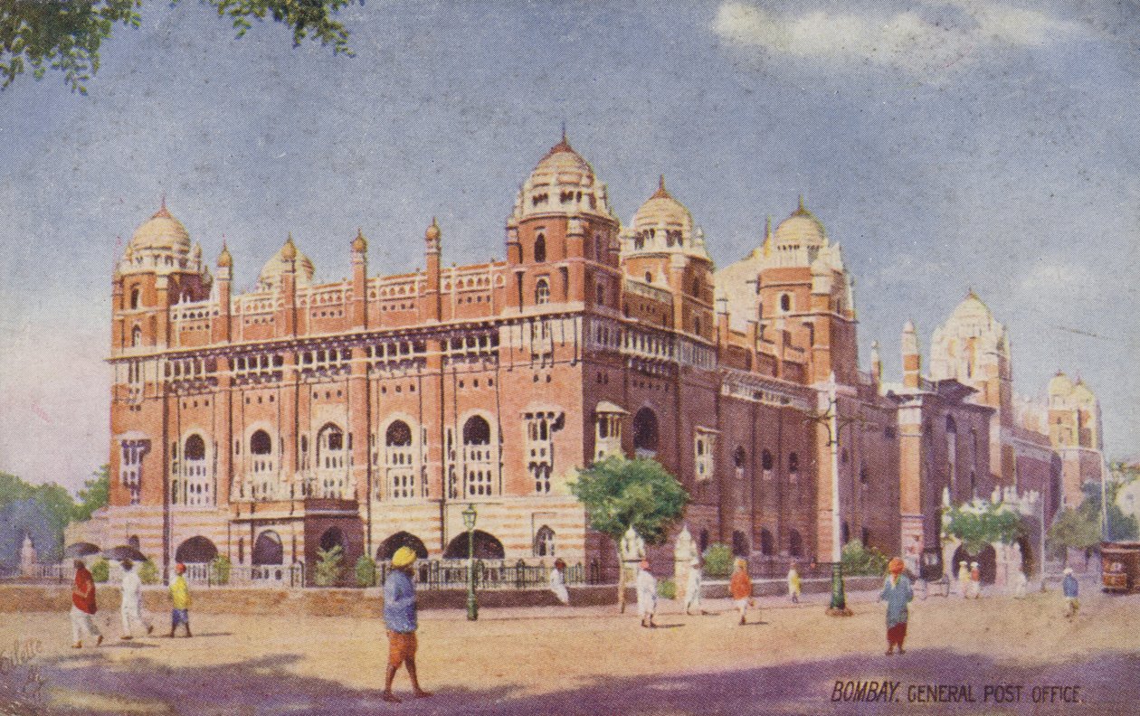 Oficina General de Correos, Bombay (litografía en color) de English School